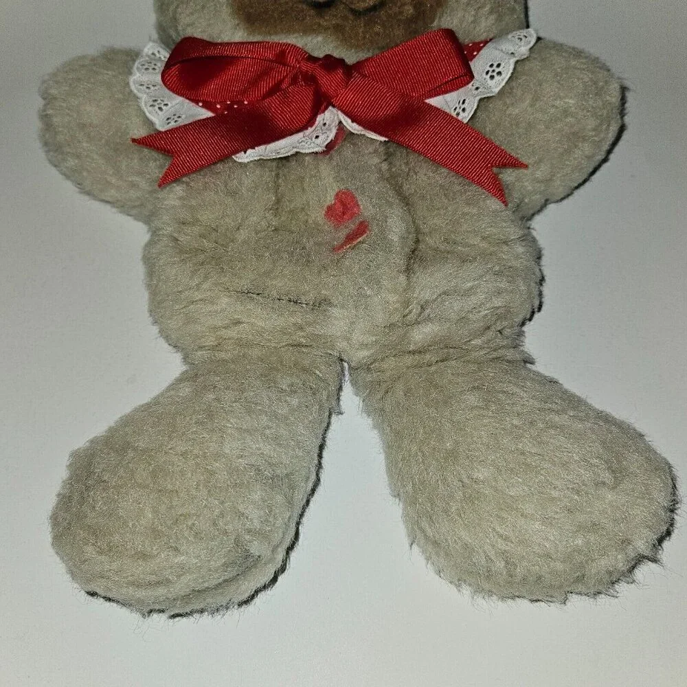 VTG 1984 Hallmark Girl Teddy Bear Cranberry Plush Stuffables Pocket 14